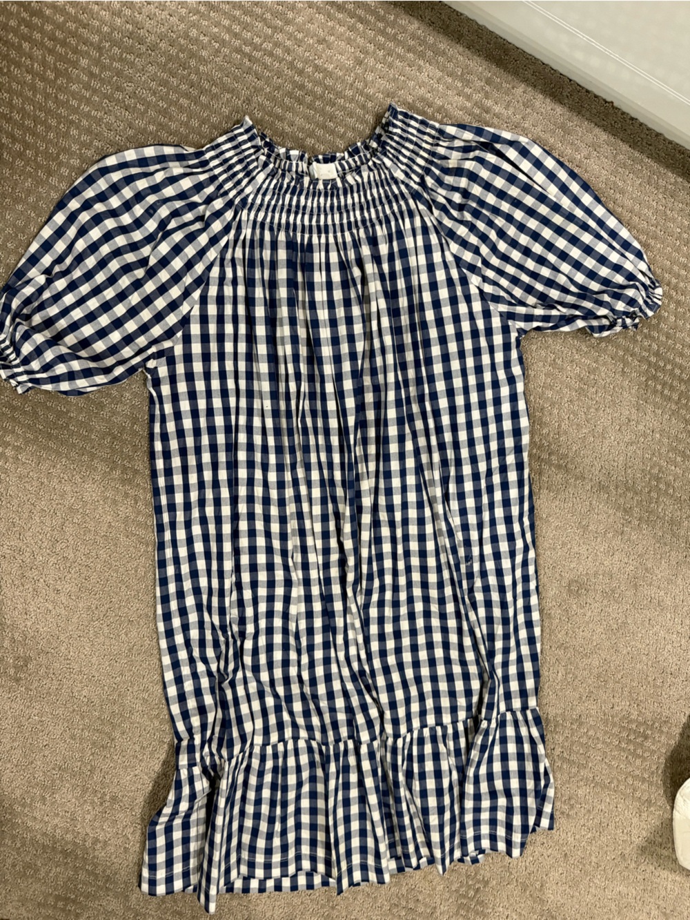 Smocked Neck Blue and White Gingham Women’s Dress